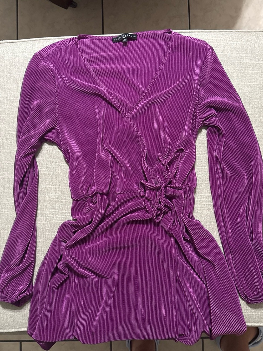 Fred David Magenta Wrap-Front Long Sleeve Dress